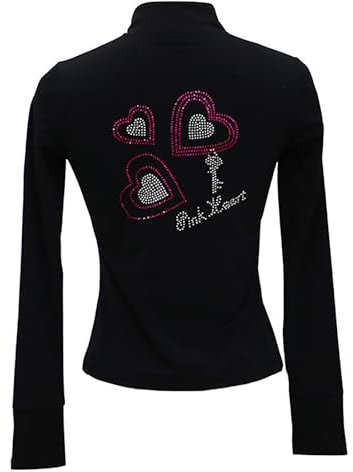 Youthful flying Eiskunstlauf Jacken mit Fleecefutter Damen Mädchen Lange Ärmel Performance Eislaufbekleidung mit Kristall(Size:XS,Color:Schwarz-Dünn)