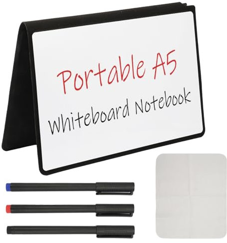 Mini Whiteboard A5, 30 x 20 cm,Kleines Whiteboard Tragbar Abwischbares White Board mit 3 Markern und 1 Whiteboard Tuch, Doppelseitiges Schreiben, für Zuhause, Büro, Schule (Schwarz)