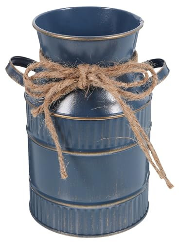 ABOOFAN Decorative Vases Iron Flower Vase Rustic Vases for Home Decor Metal Milk Can Container with Holder for Outdoor