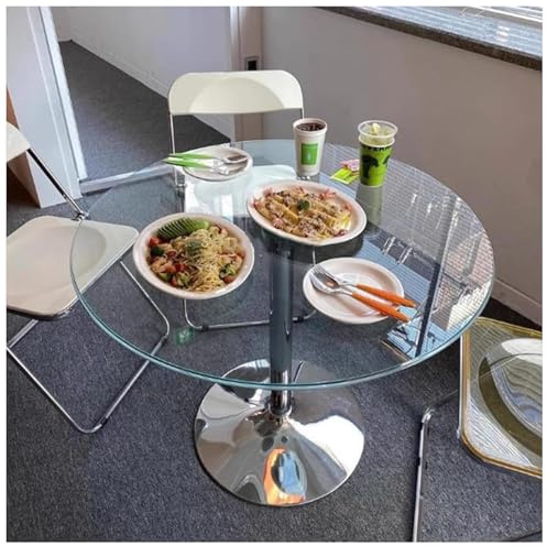 HFFAIWM Rund Glas Sockeltisch Mit Platte Glas Küche Esstisch 60/70/80cm Modern Rund 2-4 Sitzer Frühstücks-Bistrotisch Chrom Fuß(Size:80cm)