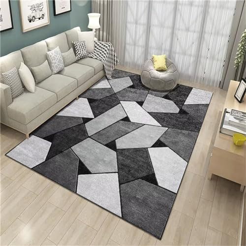 RUGMRZ Teppich Flur Lang 140x200CM Bettvorleger Schlafzimmer Anti rutsch grau Weicher, waschbarer im modernen geometrischen Design