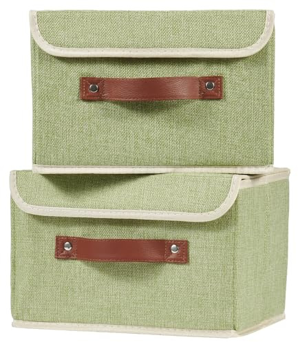 VinneGenzz 2PCS Storage Boxes with Lids Cotton Linen Fabric Bins Baskets