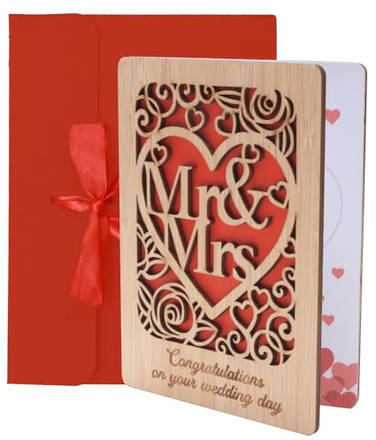 Wedding Card Personalised Wooden Wedding Day Congratulations Greeting Card Detailed Design Mr and Mrs Gifts Just Married Card for Bride and Groom Newlyweds New Couple Anniversary for Valentine's Day