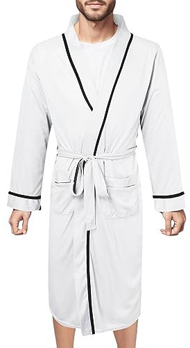 Caxndycing Bademantel Herren Baumwolle Mischgewebe Leichter Morgenmantel Sommer Kimono Sauna Waffelpique Saunamantel mit Schalkragen Loungewear und Nachtwäsche Schlafanzug Hausanzug