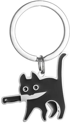 Reizteko Porte-clés sur le thème du chat mignon pour femme, cadeau amusant pour les amoureux des chats pour un anniversaire, la fête des mères, la Saint-Valentin, Chat avec couteau dans la bouche,