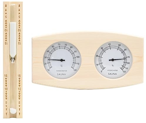 Casa & Giardino, Piscina & Spa, Sauna Accessori, 2 in 1 Sauna Igrotermografo e clessidra Sabbia Set Legno Massello Pino
