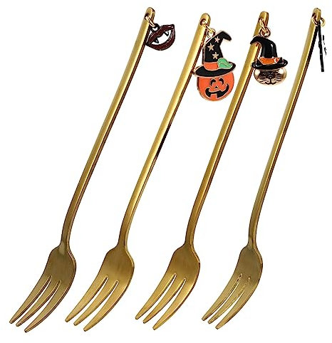 PRETYZOOM 4 Pièces Cuillère à Café En Acier Inoxydable Mini Fourchette à Fruits Escargot Fourchettes Apéritif Cuillère Carrée Couverts D'halloween Fourchettes à Cocktails Alliage De Zinc