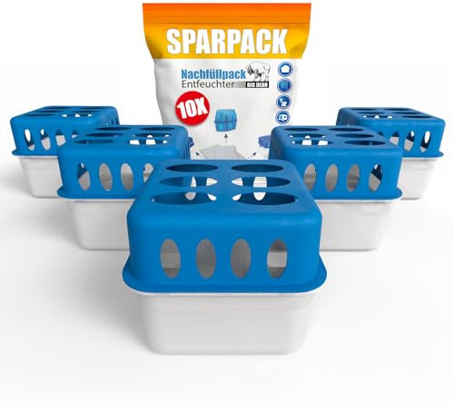 BigDean 5 Stück Luftentfeuchter + 10 Nachfüllpacks 400g – Raumentfeuchter nachfüllbar + wiederverwendbar – Entfeuchter ohne Strom