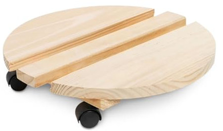 TIENDA EURASIA – Soporte Maceta | 4 Ruedas Giratorias 360 º | Redondo | Material Madera y Metal | Color Natural | Soporte para Plantas | Capacidad de Carga 80 Kg (30 cm)