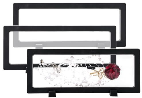 CAIYA 3 Stück Schweberahmen Displayrahmen Transparenter Münzen Display Rahmen mit Basis Schwimmenden Schmuck Box für Schmuck, Medaillen, Münzen, Halskette, Ring, Specimens (9 X 23 cm, Schwarz)