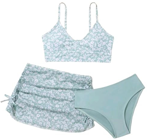Costumi da Bagno Costume Bikini 3 Pezzi Ragazza Bikini Tuta Camisole Top con Coprire Pantaloncini da Spiaggia per Bambine E Ragazze Slip per Mare E Piscina Costume (54-Light Green, 45941 Years)