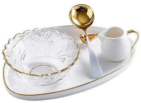 JKXLSLAX Glass Dessert Bowl Set of 4,Salad Bowls Glass Oat Breakfast Tremella Soup Bowl with 9 Inch Dining Plate,ice Cream Cup