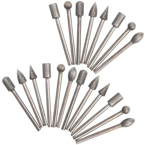 20Pcs Diamond Grinding Bit Set Stone Carving Set Diamond Burr Bits Compatible with Dremel Rotary Tool Accessories 3mm Shank Drill Bits Set for Grinding,Stone Glass Ceramics Carving,Polishing