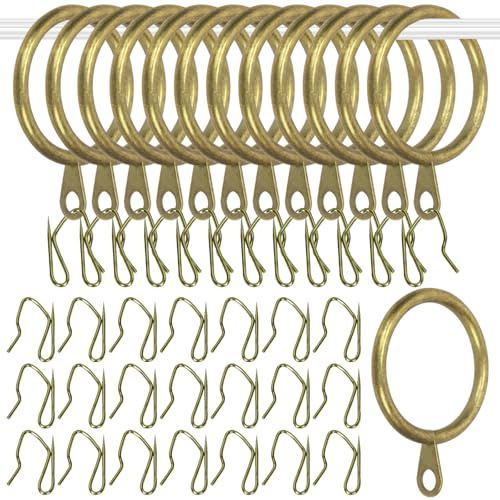 Glarks Set di 30 anelli da appendere per tende da 42 mm, in metallo, include 30 anelli per tende e 30 ganci per tendaggi, anelli scorrevoli per tende scorrevoli per finestre scorrevoli per porte del