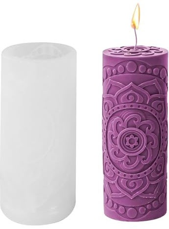 Forma cilindrica a forma di candela, motivo floreale, stampi in silicone per candele, a forma di colonna in silicone, a forma di fiori, in silicone, per candele, per versare, portacandele
