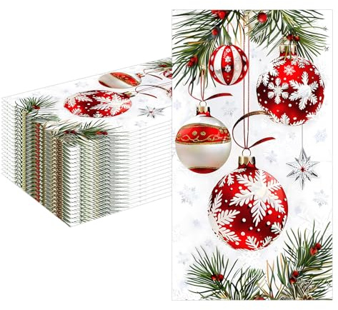 MORAINJAY 40 Stück Weihnachten Servietten, Weihnachtskugel Papierservietten für Weihnachten, Winterparty, Geburtstag, Tischdeko Feier