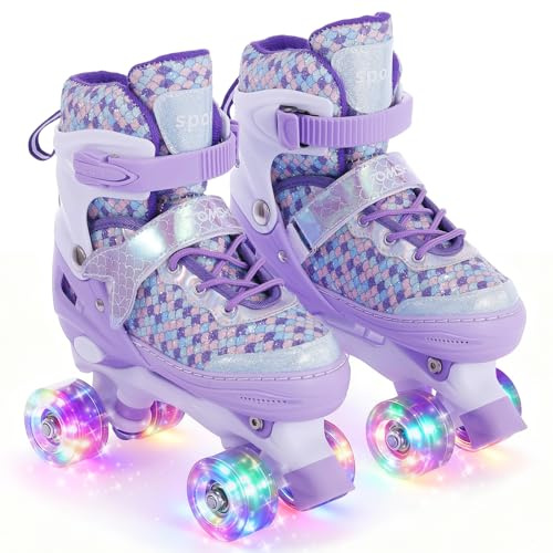TOMSHOO Patin à roulettes Fille,Roller Enfant Fille avec Roues à LED, Roller Enfant De 4 Roues avec RéGlage De Taille, Cadeau pour Enfants Et DéButants