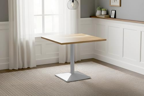 SAM Bistrotisch Emile, 80x80 cm eckig, Akazie Natur, silbernes Gestell | runde Kante, Akazienholz massiv, Säulengestell aus Metall, Säulentisch/Esstisch für Küche, Café & Essbereich