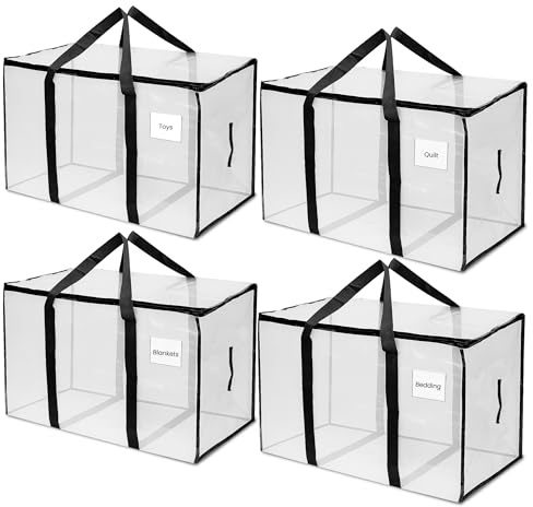 Barngate Extra Large Moving & Storage Bags 4 Pack (90L Each) Heavy Duty | Zip lids with reinforced handles. Water-resistant, foldable & reusable. Label pocket. Ideal for moving, storage & university