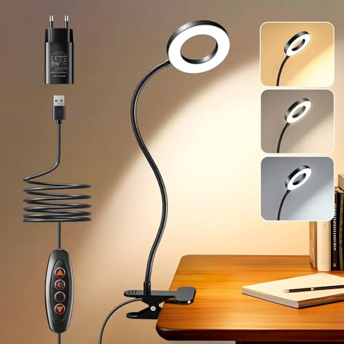 One Fire 48 LED Leselampe - 3 Modi, 10 Dimmstufen, USB Klemmlampe mit 10W Adapter, 40cm, 360° Flexibel, Kinderbettlicht