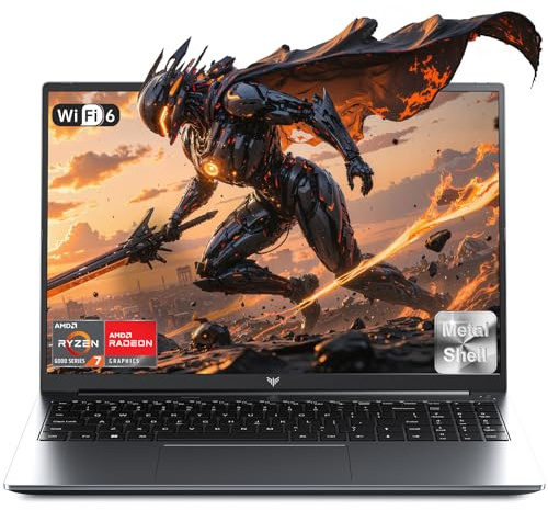 KAIGERR 2025 New Gaming Laptop, Laptop with AMD Ryzen 7 7735HS (8C/16T, Up to 4.75GHz), 16GB DDR5 512GB NVMe SSD Laptop Computer, Up to 4TB, 16-inch FHD Display, WiFi 6, Backlit KB, Type-C, Dual Fans