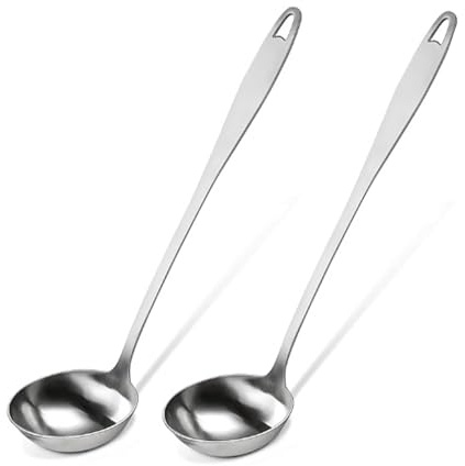 2 Stück Suppenkelle aus Hochwertigem Edelstahl – Zum Servieren und Schöpfen von Suppen und Eintöpfen, suppenkelle edelstahl, spülmaschinengeeignet, Saucen Schöpflöffel, Schöpfkelle