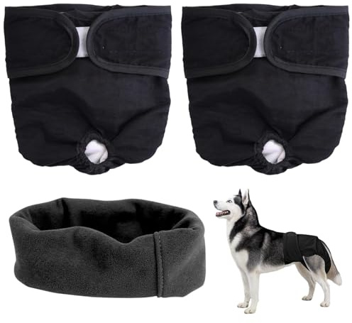3 Stück Hundehöschen Läufigkeit, Läufigkeitshose Waschbar Mit Verstellbarem Höschen, Hochsaugfähige & Auslaufsichere Windeln für Weibliche Hunde (S, M), Inkl Gehörschutz Hund