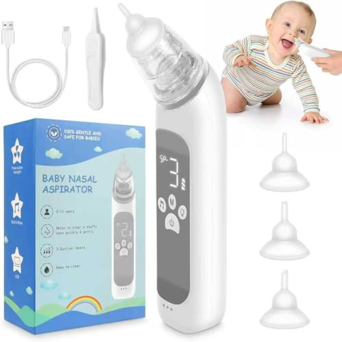 Aspiratore Nasale Elettrico per Bambini, Ventosa Nasale con Livello di Aspirazione Regolabile, Funzione Musica (bianco grigiastro, M)
