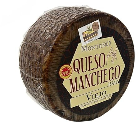 Queso Manchego Viejo DOP Monteño Leche de Oveja Sabor Intenso Rueda de 3 kg | Queso añejo de leche pasteurizada de oveja manchega, 6 meses de curación. Sabor picante gourmet. Ideal tabla quesos y regalo