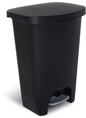 Trash Can Kitchen Trash Can 13 Gallon with Lid and Foot Pedal Large Garbage Can for Office and Home Plastic Waste Bin with Bag Rings, 14.7x18x25 Inches, Black