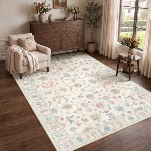 INOVADAY Washable Rug Vintage Boho 90x150 cm Cream White Living Room Rug