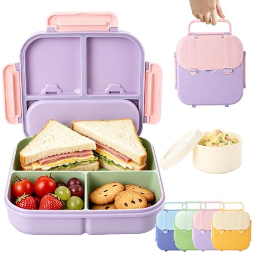 Lychico Bento Lunch Box for Kids, 1400ml Leakproof Lunch Box with Sauce Pot, Portable Snack Box with Handle, Microwave & Dishwasher Safe Food Storage Container for School Travel Office