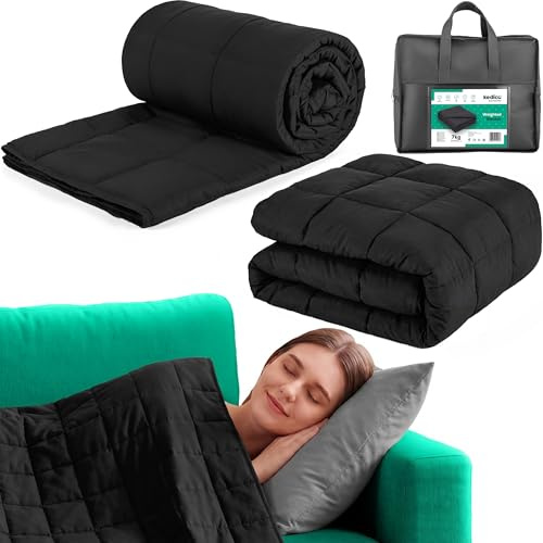 KEDICA Gewichtsdecke 7kg, Therapiedecke aus Mikrofaser, 150x200cm, 7-Schicht-System mit Glasperlen, Oeko-TEX Zertifiziert, für Besseren Schlaf und Stressabbau, Schwarz
