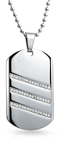Bling Jewelry Geometrische Gravierbare Herren Cz Dog Tag Anhänger Halskette Für Männer Silber Ton Edelstahl Mit Kette 24 Zoll
