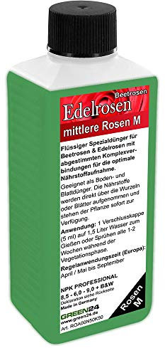 GREEN24 Edelrosen und Beetrosen Dünger, Premium Flüssigdünger für mittelgroße Rosen aus der Profi Linie