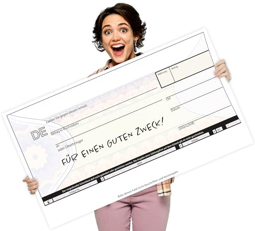 Litfax Spendenscheck XXL - Europa Bankenscheck, 90x51 cm (1er Pack) - Stärke 3mm - Flexibel beschreibbar - Witterungsbeständig - PR Scheck - Riesenscheck - für Veranstaltungen - Scheck Groß