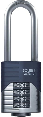 Squire Heavy Duty Padlock (Vulcan Combi 50/2.5) - Toughest Long Shackle - 4 Wheel Vulcan Padlock - Steel Cast Alloy for Corrosion Resistance - Weatherproof Lock for Home & School (Blue, 50 mm)
