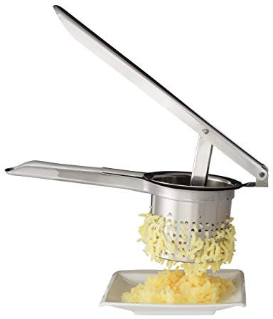 Relaxdays Kartoffelpresse Edelstahl, spülmaschinenfest, Spätzlepresse, Presse für Spaghettieis, Eispresse, Nudelpresse, silber, 9.5 x 25.5 x 13 cm