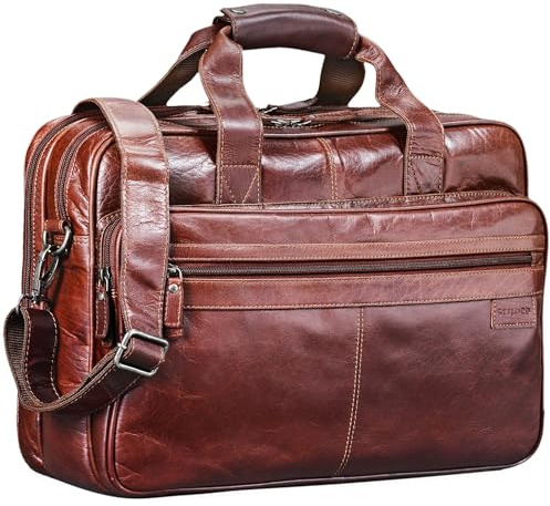 STILORD Atlantis Leder Aktentasche groß Vintage Lehrertasche Arbeitstasche große Ledertasche Businesstasche zum Umhängen Trolley aufsteckbar Farbe:Milano - braun