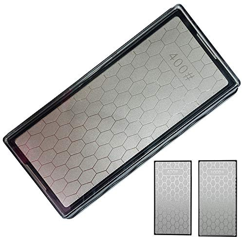 Double-sided Diamond Sharpening Stone, Knife Sharpener Stone diamond sharpener Honeycomb Surface Plate with Non-slip Base for Scissors Knives Outdoor Kitchen Sharpen Tools (400/1000 Grit)