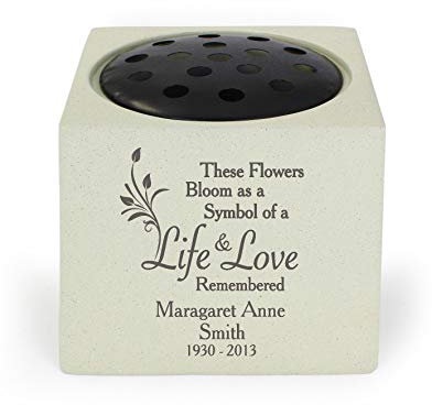 Personalised Life & Love Memorial Vase Grave Flower Bowl Cemetery Holder Funeral
