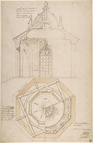 Art Print : Plan of The Roof and Section of a Pavilion in The Gardens of The Chateau de Saint-Cloud - Artist: Pierre Contant d'Ivry - Created: 1750 : Vintage Wall Décor : 24in x 36in