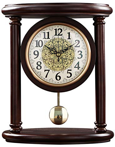 Horloge De Cheminée Antique, Pendule En Laiton Balayage Silencieux Second Mouvement Lumière De Luxe En Bois Massif Montre Muet Décoration De Bureau En Métal Classique