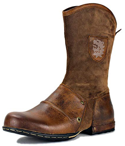 Herr Stövlar Chukka Motorcykel Boots för Män Vandring Combat Ankel Biker Dragkedja Mode Känga Brun OS-5008-1-H1-Brown-10.5-R
