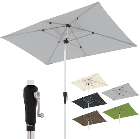 Doppler Sonnenschirm Alu Crank 220x140cm, Hellgrau, Kurbel, UV-Schutz 80+ | Rechteckiger Gartenschirm, Polyester, Aluminium-Gestell, Auto Tilt – automatisches Neigen per Kurbel