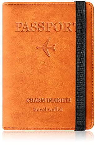 Czyan Custodia per Passaporto in Pelle, Copertina per Passaporto con Blocco RFID Porta Adatto per Carte d'Identità Carte di Credito, Biglietti Aerei, Passaporto Pass (Arancione)