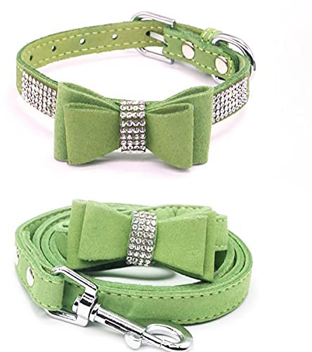 Hundehalsband Mit Leine Set Haustierhalsbänder und Leinen Verstellbare Hundekatze Bowknot Kristall Hundehalsband für Kleine Hunde Mittelgroße Hunde