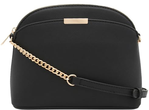 FashionPuzzle Saffiano Small Dome Crossbody bag with Chain Strap (Black)