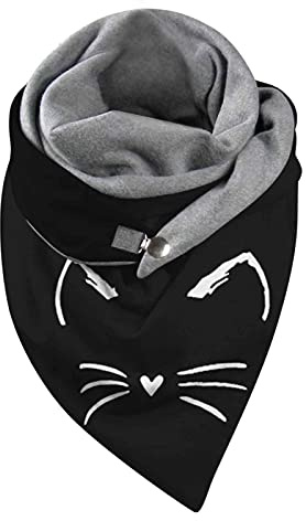 Schal Damen Dreiecksschal Elegant Farbe Katze Tier Drucken Button Dreieckstuch Warmee Herbstschal Winterschal Karo Tartan Halstücher Cape Herbstschal Mit Knöpfen Weich Scarf Dreieckstuch Lätzchen