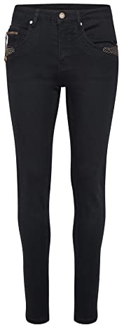 Cream dam skinny jeans byxor smal passform push-up mitten midja, svart denim, 28